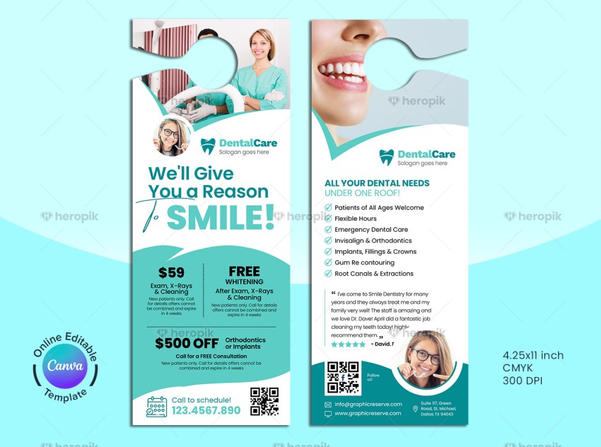 Dental Coupon Door Hanger Canva Template