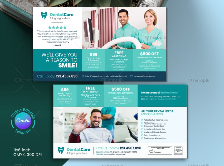 Dental Coupon Mailer Design Canva Template