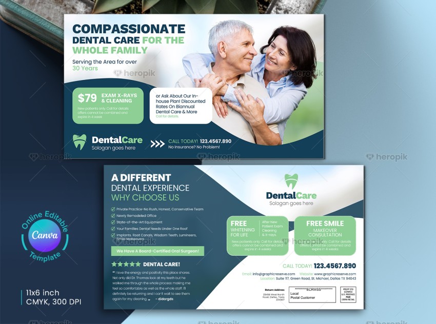 Dental Direct Mail EDDM Postcard Design Canva Template