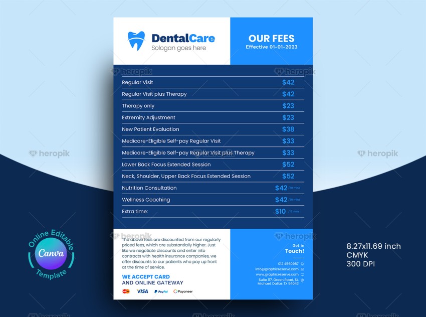 Dental Flyer With Price List Design Canva Template