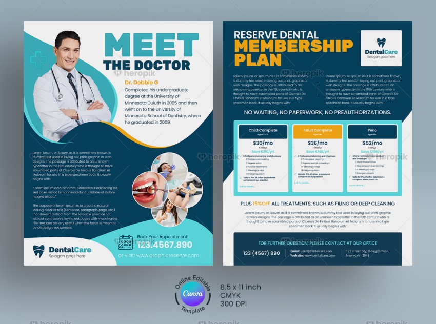 Dental Membership Plan Flyer Design Canva Template