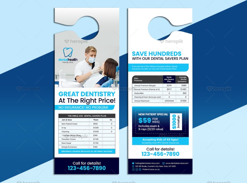 Dental Price Table Door Hanger Design Template