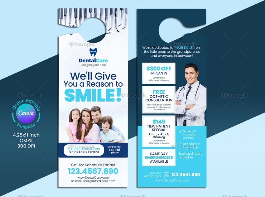 Dental Promotional Door Hanger Design Template