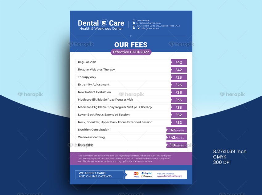 Dental Services Fee Pricing List Flyer Design Template