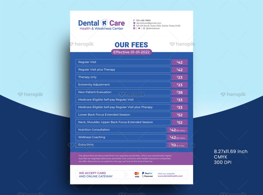 Dental Services Fee Pricing List Flyer Template