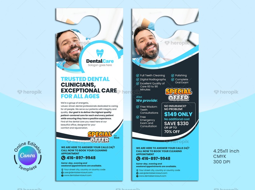 Dentistry Promotional Door Hanger Canva Template