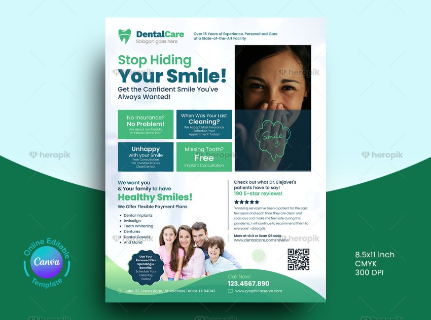 Stop Hiding Smile Dentist Flyer Design Canva Template