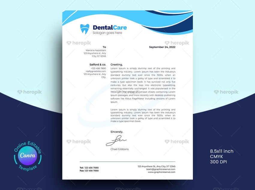 Dental Business Letterhead Canva Template