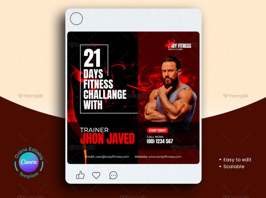 Fitness Trainer Instagram Post Canva Template
