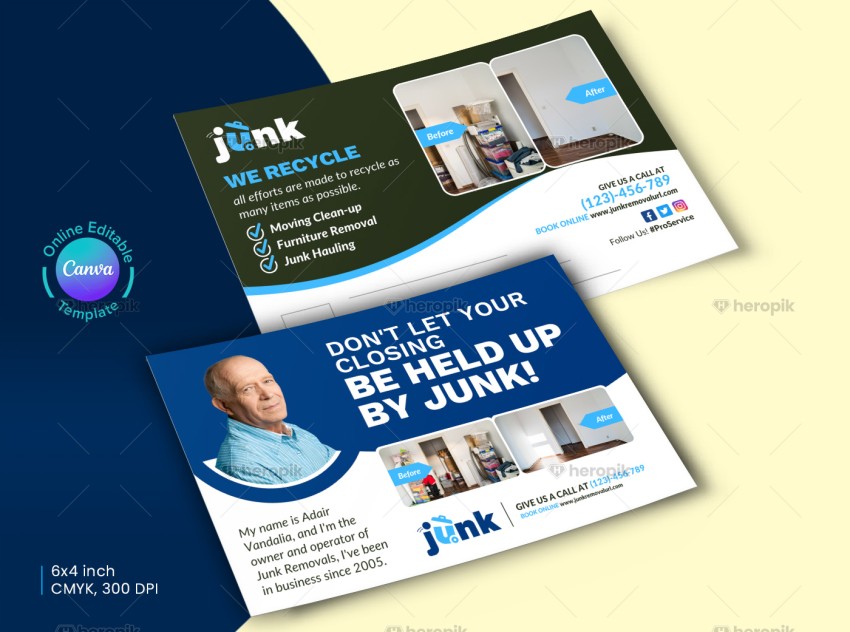 Junk Removal Postcard Design Canva Template