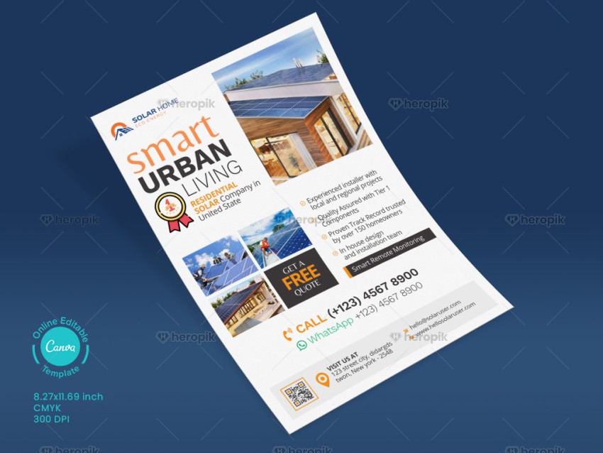 Smart Urban Living Solar Flyer Design Canva template