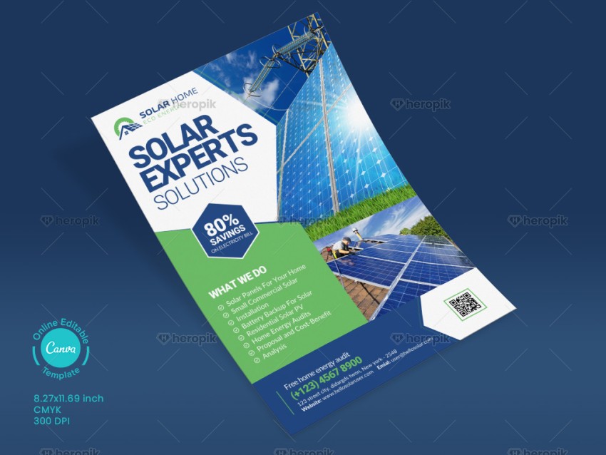 Solar Expert Solutions Marketing Flyer Design Canva template