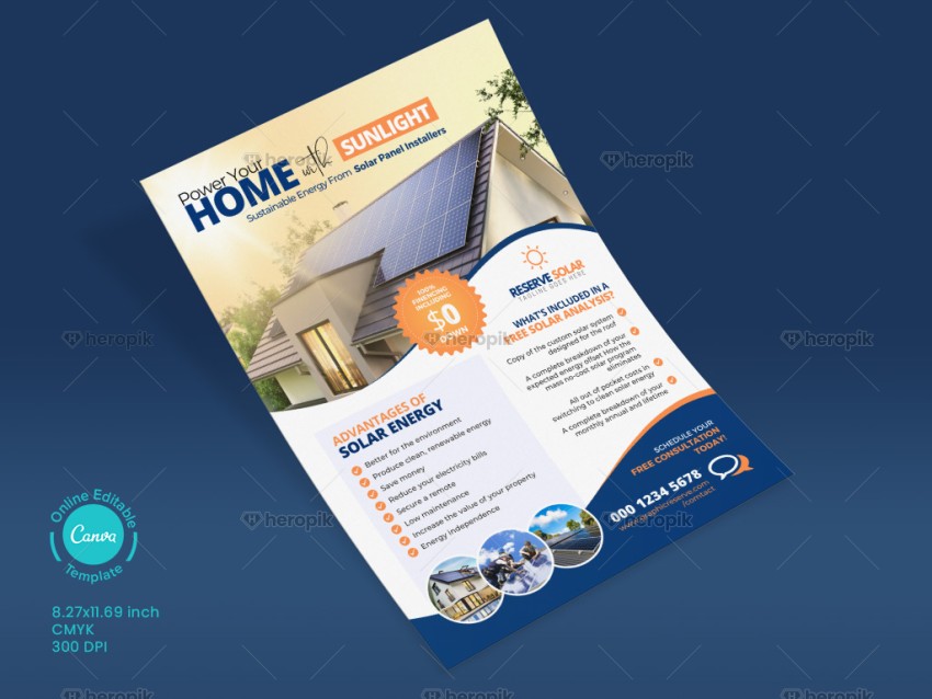 Solar Sunlight Leaflet Design Canva template