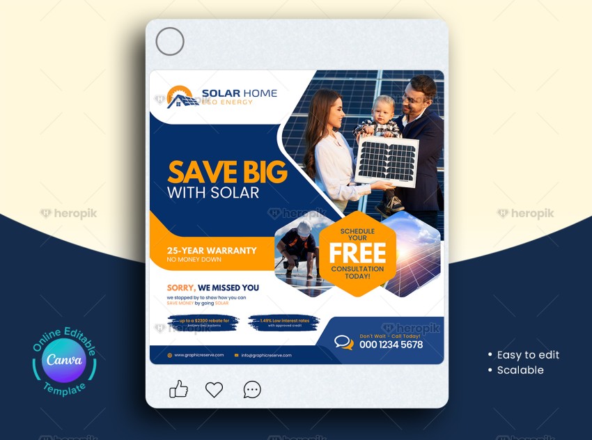 Solar Social Media Post Design Canva Template